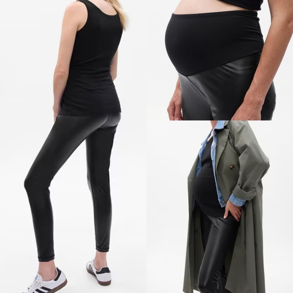$69 NEW GAP MATERNITY BLACK FAUX LEATHER FULL PANEL LEGGINGS XL EXTRA LARGE NWT